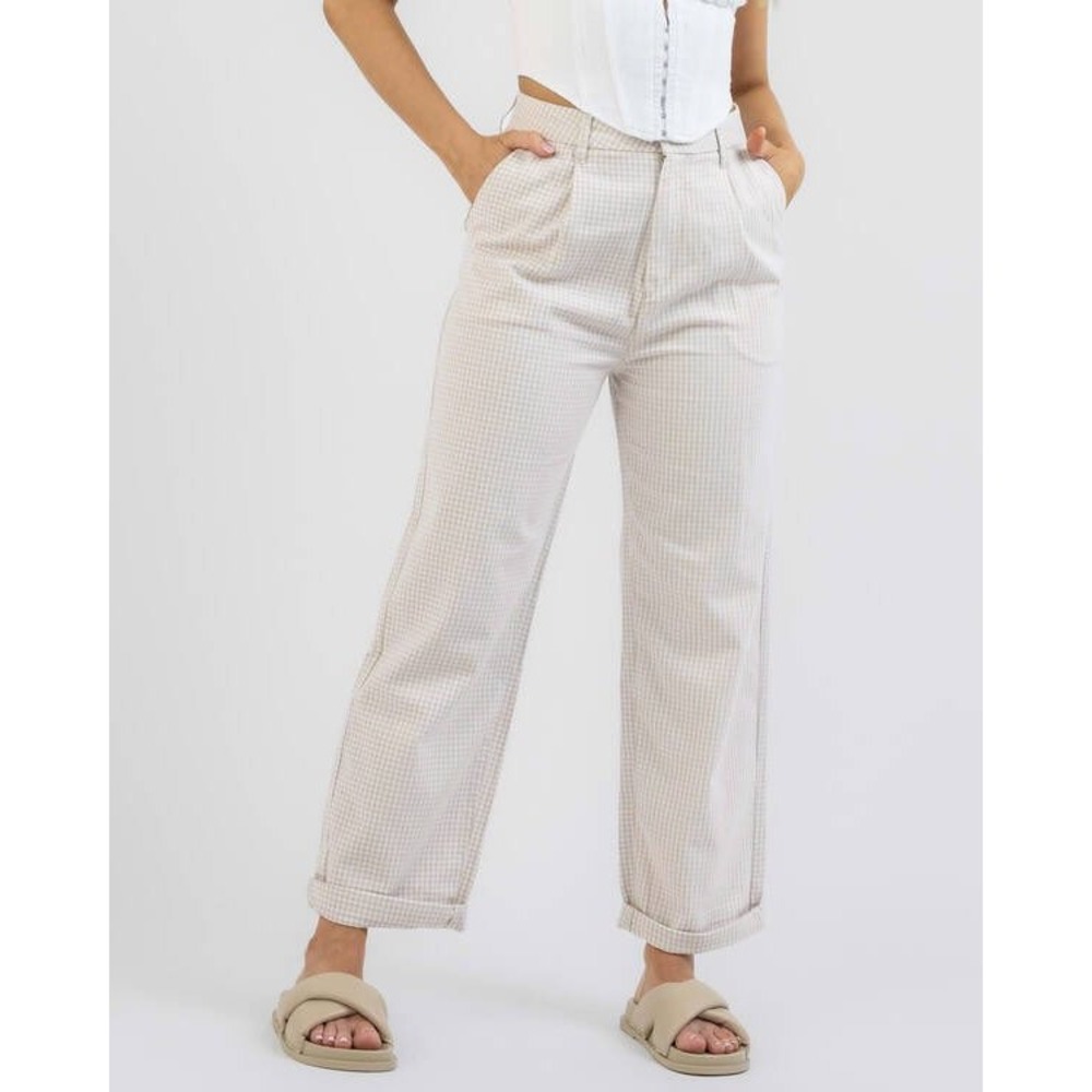Brixton Beige Gingham Victory Trousers‎ High Rise Straight Leg Pants Size 24